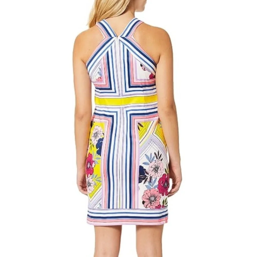 NWT Laundry by Shelli Segal Floral Stripe Halter Sheath Dress Preppy Size 14